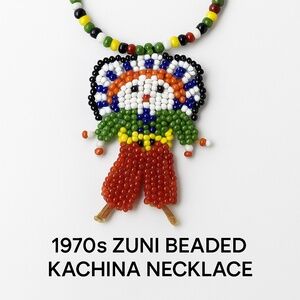 1970s Zuni Beaded Kachina Necklace Southwestern Vintage Art